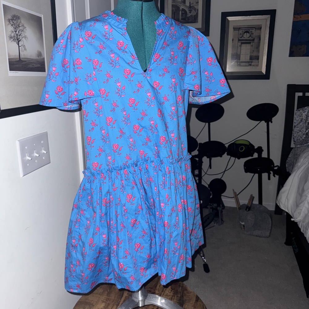 Sugarlips Vibrant Blue Dress with Pink Floral Design